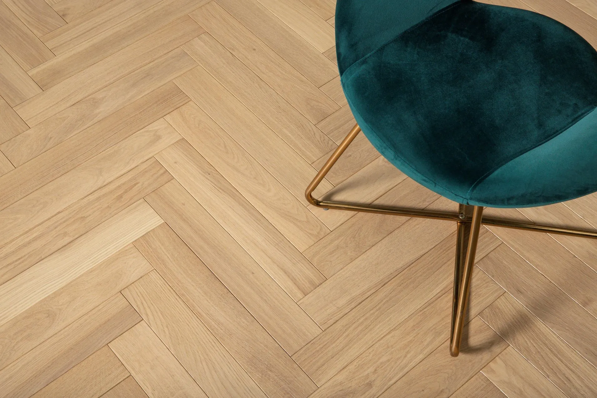 Close-up of a light oak herringbone floor